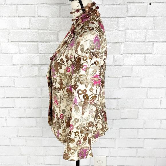 Lafayette 148 NY Floral Jacquard Blazer Brown Cream Pink Luxe Tailored Size 14 - Picture 5 of 11